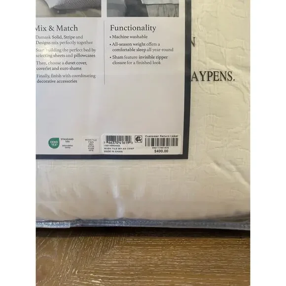 Charter Club Damask King Comforter Set White 3 Pc Cotton Blend NEW $400 - Picture 6 of 8